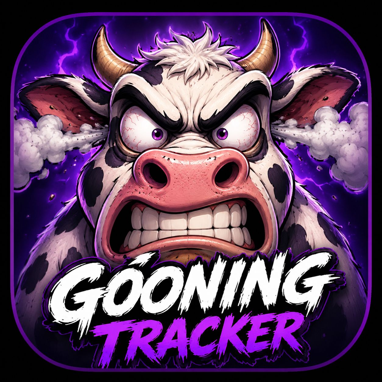 Gooning Tracker logo — a furious cow with steam blasting from its ears